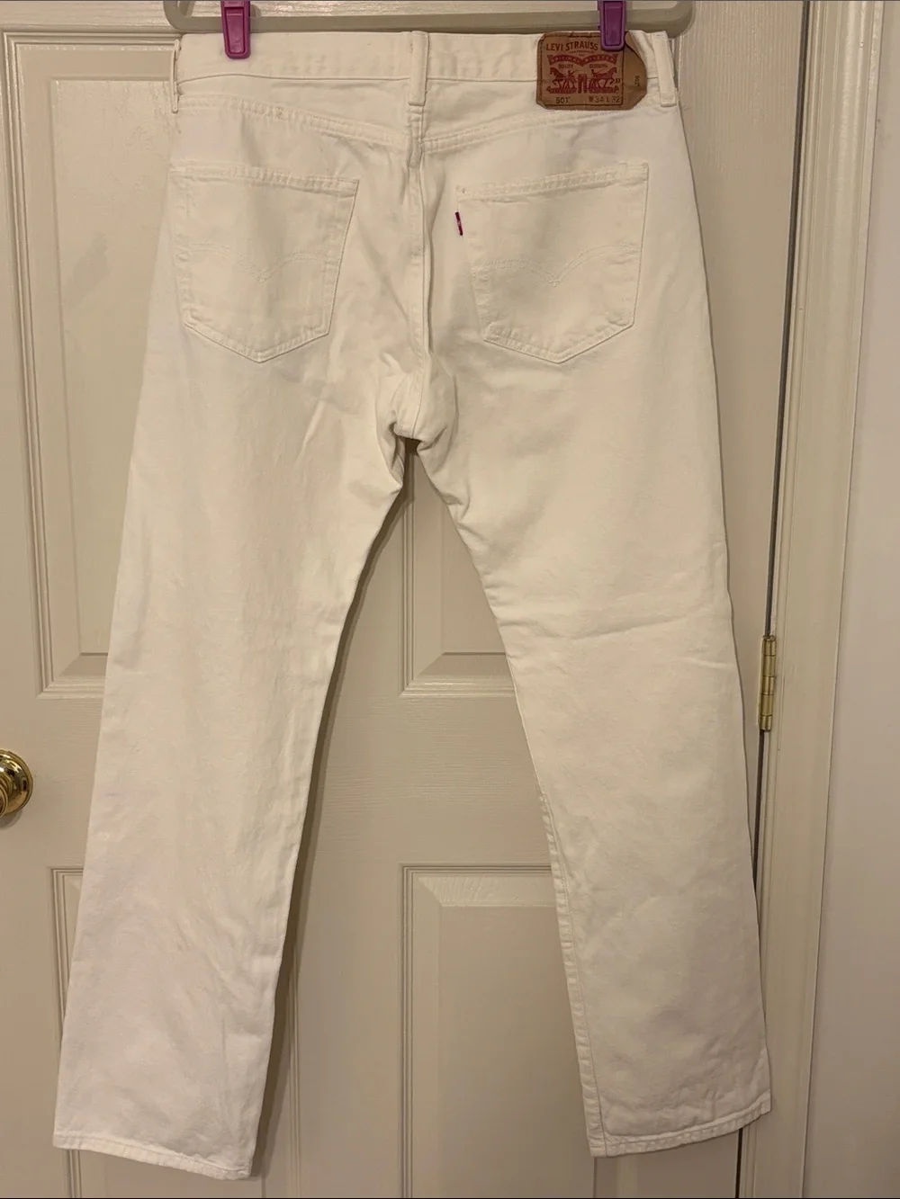 Levi's Slim Men's Cream-Off White Button Fly 501 Jeans 34 X 32